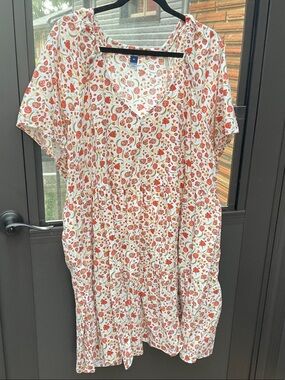 Old Navy White Floral V-Neck Dress with Orange & Green Print